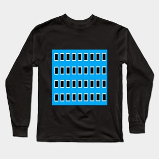 Blue Black and White Tile Yellow Accent Pop Art Long Sleeve T-Shirt